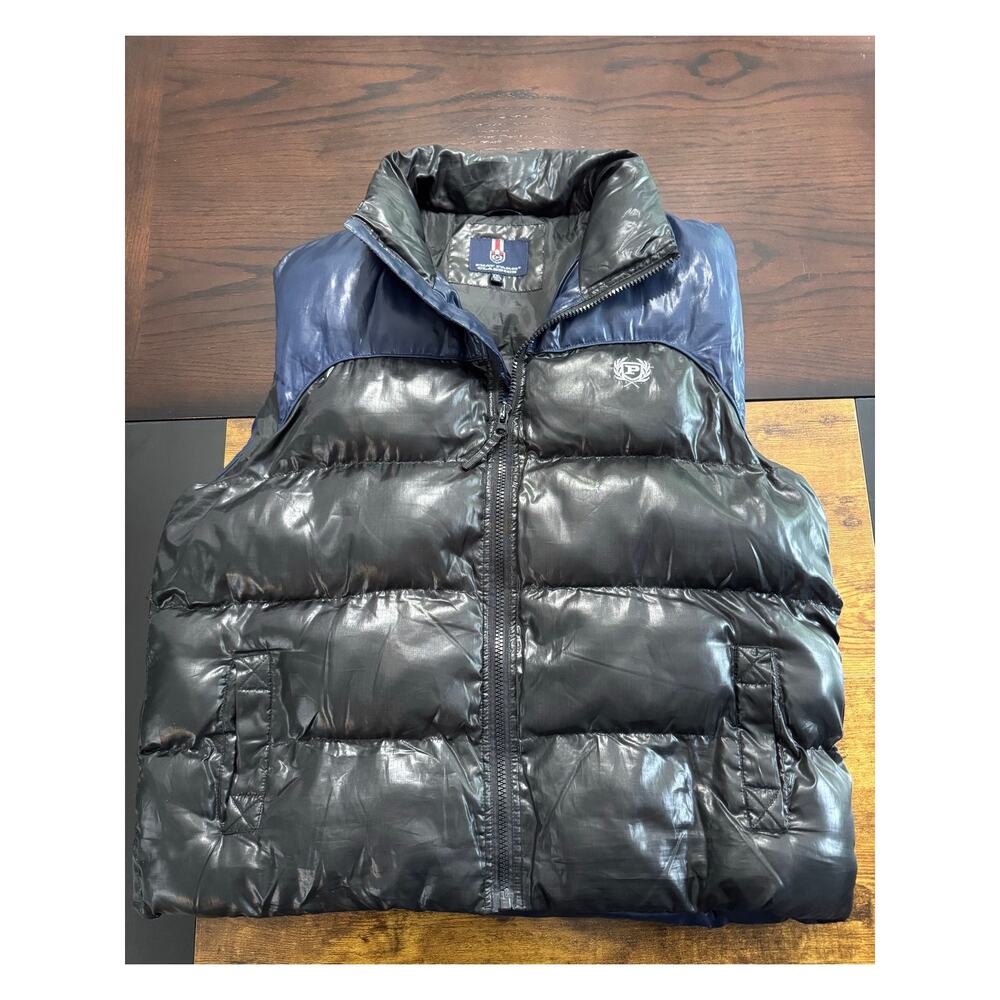 Phat Farm Men's XXL Blue Black Puffer Vest Jacket Full Zip Vtg 90's